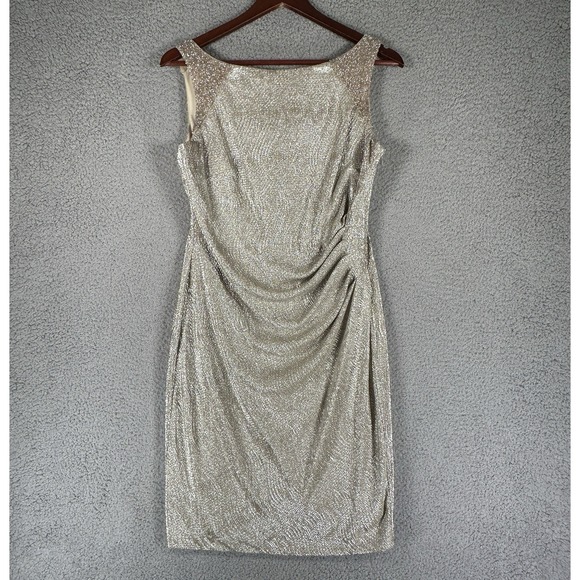 RALPH LAUREN Women's Metallic White Gold Cocktail Dress, Size 14 - Picture 1 of 12